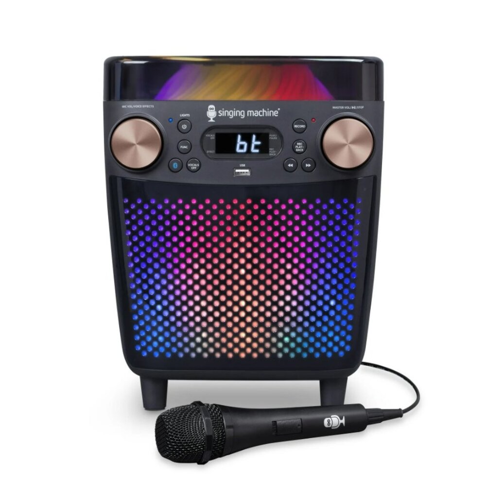 New Karaoke Singing Machine Portable Bluetooth Speaker Microphone Light Show Par